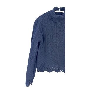 VTG Womens Medium Sweater Crochet Turtleneck Scalloped Knit Whimsigoth Preppy